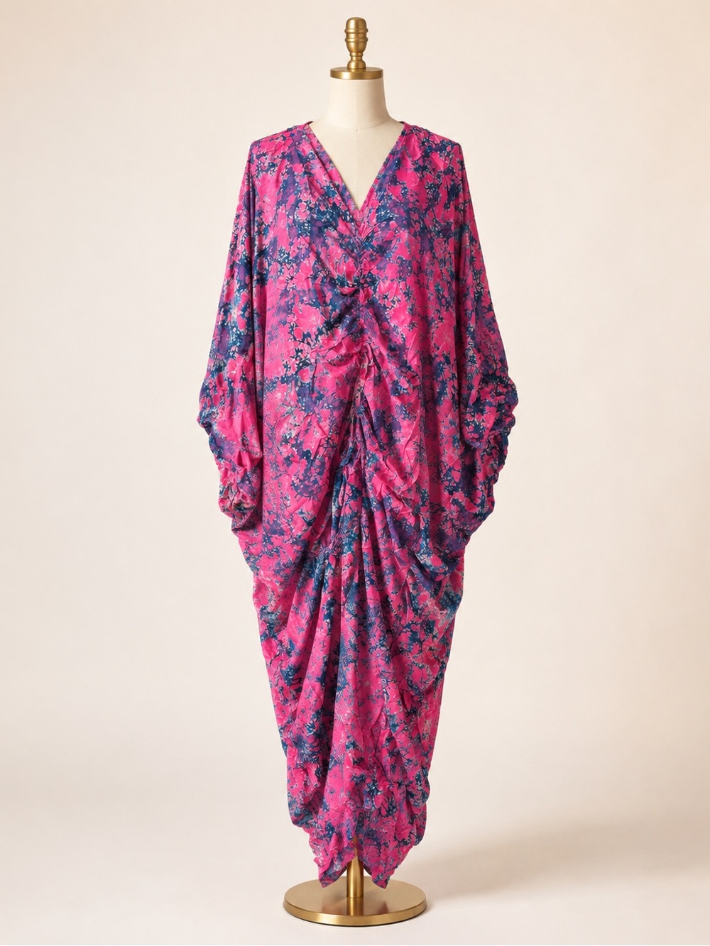 Vibrant Pink Floral Draped Women's Dress